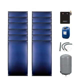 Buderus Solar-Paket Logaplus S98, 12x Flachkollektor SKT1.0 senkrecht 30,60 m², Solarstation KS0110/2 HE mit Hocheffizienzpumpe, Solar Fluid, Anschluss-Set, Montage-Set Aufdach Pfanne/Ziegel - 7739603277