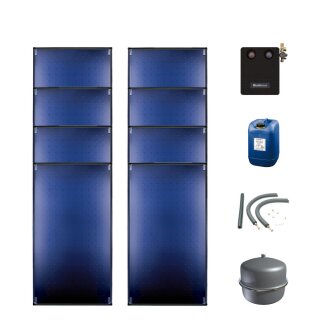 Buderus Solar-Paket Logaplus S98 für Trinkwasser / Trinkwasser u. Heizung 20,40 m², 8x Flachkollektor SKT1.0 senkrecht, Solarstation KS0110/2 HE mit Hocheffizienzpumpe, Solar Fluid, Anschluss-Set, Montage-Set Pfanne/Ziegel - 7739603273