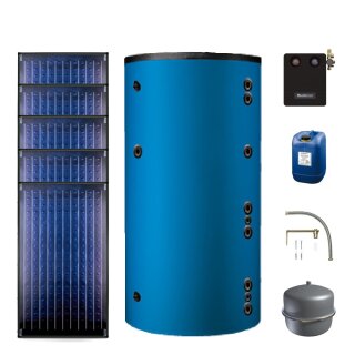 Buderus Solar-Paket Logaplus S76 blau, 5x Flachkollektor SKN4.0 senkrecht 11,85 m², Marani Kombispeicher HS750, Solarstation KS0110 SM200/2 mit integr. Solarmodul, Solar Fluid - 7739601827