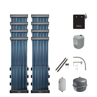 Buderus Solar-Paket Logaplus S100 für Trinkwasser / Trinkwasser u. Heizung 9,76 m², 8x Vakuumröhrenkollektor SKR10 CPC, Solarstation KS0110/2 HE mit Hocheffizienzpumpe, Solar Fluid, Anschluss-Set, Montage-Set Pfanne/Ziegel - 7739606398