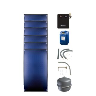 Buderus Solar-Paket Logaplus S98 für Trinkwasser / Trinkwasser u. Heizung 15,30 m², 6x Flachkollektor SKT1.0 senkrecht, Solarstation KS0110/2 HE mit Hocheffizienzpumpe, Solar Fluid, Anschluss-Set, Montage-Set Pfanne/Ziegel - 7739603271