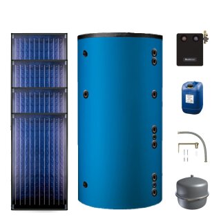 Buderus Solar-Paket Logaplus S76 blau, 4x Flachkollektor SKN4.0 senkrecht 9,48 m², Marani Kombispeicher HS750, Solarstation KS0110 SM200/2 mit integr. Solarmodul, Solar Fluid - 7739601825