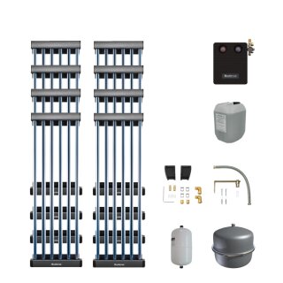 Buderus Solar-Paket Logaplus S108, 9,76 m², 8x SKR5 liegend, KS0110/2 HE, Zubehör, Flachdachmontage-Set