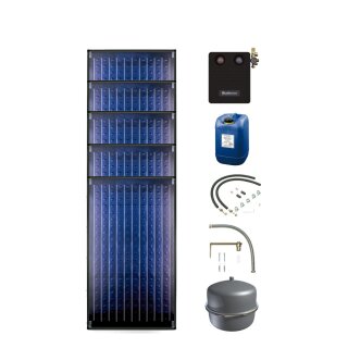 Buderus Solar-Paket Logaplus S97 für Trinkwasser / Trinkwasser u. Heizung 11,85 m², 5x Flachkollektor SKN4.0 senkrecht, Solarstation KS0110/2 HE mit Hocheffizienzpumpe, Solar Fluid, Anschluss-Set, Montage-Set Pfanne/Ziegel - 7739603253