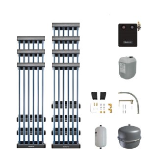 Buderus Solar-Paket Logaplus S108, 8,54 m², 7x SKR5 liegend, KS0110/2 HE, Zubehör, Flachdachmontage-Set