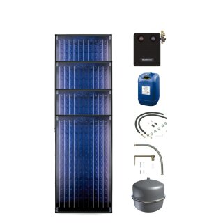 Buderus Solar-Paket Logaplus S97 für Trinkwasser / Trinkwasser u. Heizung 9,48 m², 4x Flachkollektor SKN4.0 senkrecht, Solarstation KS0110/2 HE mit Hocheffizienzpumpe, Solar Fluid, Anschluss-Set, Montage-Set Pfanne/Ziegel - 7739603251