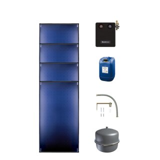 Buderus Solar-Paket Logaplus S98 für Trinkwasser / Trinkwasser u. Heizung 10,20 m², 4x Flachkollektor SKT1.0 senkrecht, Solarstation KS0110/2 HE mit Hocheffizienzpumpe, Solar Fluid- 7739603268