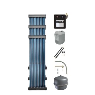 Buderus Solar-Paket Logaplus S19 für Trinkwasser 3,66 m², 3x Vakuumröhrenkollektor SKR10 CPC, Solarstation KS0110 SC20/2 mit integr. Regelung, Solar Fluid, Anschluss-Set, Montage-Set Pfanne/Ziegel - 7739606387