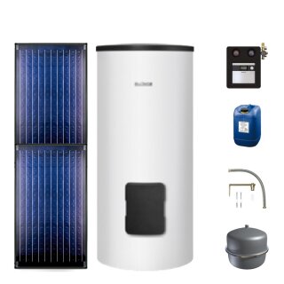 Buderus Solar-Paket Logaplus S2 für Trinkwasser 4,74 m² weiß, 2x Flachkollektor SKN4.0 senkrecht, WW-Speicher SM300, Solarstation KS0110 SC20/2 mit integr. Regelung, Solar Fluid - 7739606275