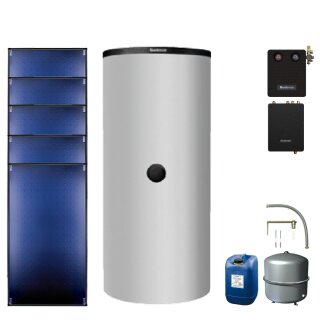 Buderus Solar-Paket Logaplus S94 silber, 6x Flachkollektor SKT1.0 senkrecht 15,30 m², Pufferspeicher PNR1000-B, Frischwasserstation FS/2, Solarstation KS0110 SM200/2 mit integr. Solarmodul, Solar Fluid - 7739613006
