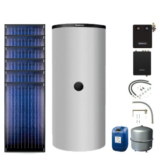 Buderus Solar-Paket Logaplus S77 silber, 6x Flachkollektor SKN4.0 senkrecht 14,22 m², Pufferspeicher PNR1000-B, Frischwasserstation FS/2, Solarstation KS0110 SM200/2 mit integr. Solarmodul, Solar Fluid - 7739613000