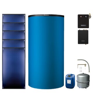 Buderus Solar-Paket Logaplus S94 blau, 6x Flachkollektor SKT1.0 senkrecht 15,30 m², Pufferspeicher PNR1000-C, Frischwasserstation FS/2, Solarstation KS0110 SM200/2 mit integr. Solarmodul, Solar Fluid - 7739610799