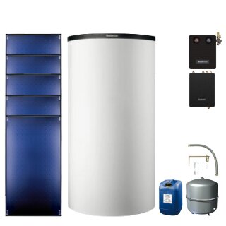 Buderus Solar-Paket Logaplus S94 weiß, 6x Flachkollektor SKT1.0 senkrecht 15,30 m², Pufferspeicher PNR1000-C, Frischwasserstation FS/2, Solarstation KS0110 SM200/2 mit integr. Solarmodul, Solar Fluid - 7739610800