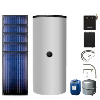 Buderus Solar-Paket Logaplus S77 silber, 11,85 m², 5x SKN4.0-s, PNR750-B, FS/2, KS0110 SM200/2, Zubehöer, Aufdachmontage-Set