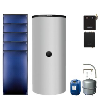 Buderus Solar-Paket Logaplus S94 silber, 5x Flachkollektor SKT1.0 senkrecht 12,75 m², Pufferspeicher PNR750-B, Frischwasserstation FS/2, Solarstation KS0110 SM200/2 mit integr. Solarmodul, Solar Fluid - 7739613004