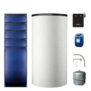 Buderus Solar-Paket Logaplus S90 weiß, 5x Flachkollektor SKT1.0 senkrecht 12,75 m², Kombispeicher P750 S, Solarstation KS0110 SM200/2 mit integr. Solarmodul, Solar Fluid - 7739612896