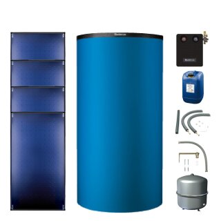 Buderus Solar-Paket Logaplus S90 blau, 10,20 m², 4x SKT1.0-s, P750 S, KS0110 SM200/2, Zubehör, Aufdachmontage-Set