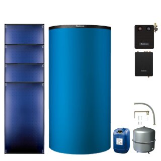 Buderus Solar-Paket Logaplus S94 blau, 4x Flachkollektor SKT1.0 senkrecht 10,20 m², Pufferspeicher PNR750-C, Frischwasserstation FS/2, Solarstation KS0110 SM200/2 mit integr. Solarmodul, Solar Fluid - 7739610789