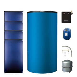 Buderus Solar-Paket Logaplus S90 blau, 4x Flachkollektor SKT1.0 senkrecht 10,20 m², Kombispeicher P750 S, Solarstation KS0110 SM200/2 mit integr. Solarmodul, Solar Fluid - 7739612891