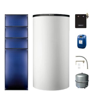 Buderus Solar-Paket Logaplus S90 weiß, 4x Flachkollektor SKT1.0 senkrecht 10,20 m², Kombispeicher P750 S, Solarstation KS0110 SM200/2 mit integr. Solarmodul, Solar Fluid - 7739612892