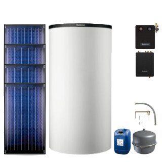Buderus Solar-Paket Logaplus S77 weiß, 4x Flachkollektor SKN4.0 senkrecht 9,48 m², Pufferspeicher PNR750-C, Frischwasserstation FS/2, Solarstation KS0110 SM200/2 mit integr. Solarmodul, Solar Fluid - 7739610780