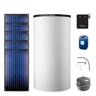 Buderus Solar-Paket Logaplus S75 weiß, 5x Flachkollektor SKN4.0 senkrecht 11,85 m², Kombispeicher P750 S, Solarstation KS0110 SM200/2 mit integr. Solarmodul, Solar Fluid - 7739612888