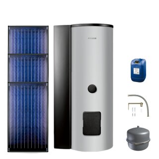 Buderus Solar-Paket Logaplus S70 für Trinkwasser 7,11 m² silber, 3x Flachkollektor SKN4.0 senkrecht, WW-Speicher SMS400 mit integr. Solarstation KS0105T SM100, Solar Fluid - 7739612867
