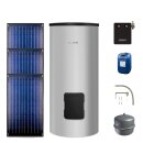 Buderus Solar-Paket Logaplus S69 für Trinkwasser 7,11 m² silber, 3x Flachkollektor SKN4.0 senkrecht, WW-Speicher SM300, Solarstation KS0110 SM100/2 mit integr. Solarmodul, Solar Fluid - 7739612857