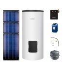 Buderus Solar-Paket Logaplus S69 für Trinkwasser 7,11 m² weiß, 3x Flachkollektor SKN4.0 senkrecht, WW-Speicher SM300, Solarstation KS0110 SM100/2 mit integr. Solarmodul, Solar Fluid - 7739601796