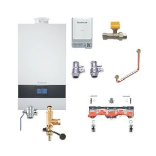 Buderus GBH172i.2-15 kW Gas-Brennwert-Hybrid-Paket Logaplus M, Bedieneinheit BC400, Funkmodul MX400, Montageanschlussplatte, Bypass