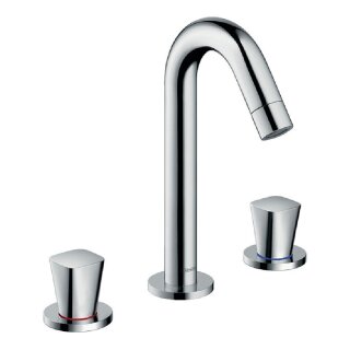 Hansgrohe 3-Loch 2-Griff Waschtischmischer Logis, chrom, mit Zugstangen-Ablaufgarnitur - 9317985