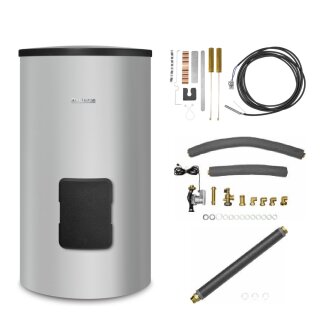 Buderus Speicherpaket M SH180, silber, Warmwasserspeicher SH180 RS-B, Rohrgruppe BCC27-HE, Verlängerungs-Set, Speicherfühler-Set