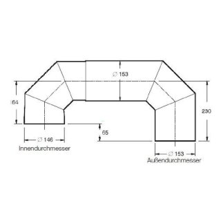 Buderus Abgasrohrbogen - Doppelbogen ohne Tür - 146mm / 153mm x2 580mm-710mm verstb. Kuppel senkrecht