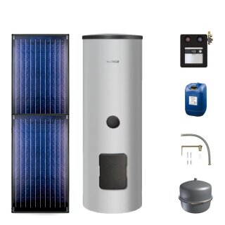 Buderus Solar-Paket Logaplus S105 für Trinkwasser 4,74 m² silber, 2x Flachkollektor SKN4.0 senkrecht, Edelstahl WW-Speicher ESM300, Solarstation KS0110 SC20/2, Solar Fluid - 7739606286