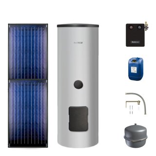 Buderus Solar-Paket Logaplus S106 für Trinkwasser 4,74 m² silber, 2x Flachkollektor SKN4.0 senkrecht, Edelstahl WW-Speicher ESM300, Solarstation KS0110 SM100/2, Solar Fluid - 7739606298