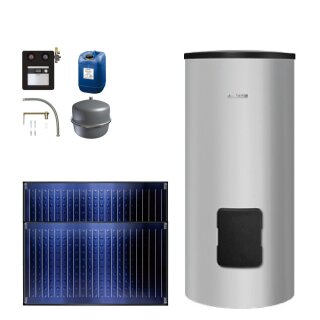 Buderus Solar-Paket Logaplus S2 für Trinkwasser 4,74 m² silber, 2x Flachkollektor SKN4.0 waagerecht, WW-Speicher SM300, Solarstation KS0110 SC20/2 mit integr. Regelung, Solar Fluid - 7739618382