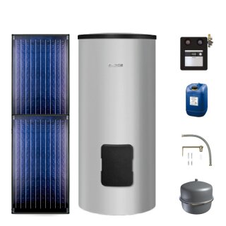 Buderus Solar-Paket Logaplus S2 für Trinkwasser 4,74 m² silber, 2x Flachkollektor SKN4.0 senkrecht, WW-Speicher SM300, Solarstation KS0110 SC20/2 mit integr. Regelung, Solar Fluid - 7739618384