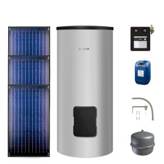Buderus Solar-Paket Logaplus S2 für Trinkwasser 7,11 m² silber, 3x Flachkollektor SKN4.0 senkrecht, WW-Speicher SM300, Solarstation KS0110 SC20/2 mit integr. Regelung, Solar Fluid - 7739618386