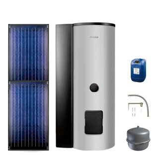 Buderus Solar-Paket Logaplus S70 für Trinkwasser 4,74 m² silber, 2x Flachkollektor SKN4.0 senkrecht, WW-Speicher SMS310 mit integr. Solarstation KS0105T SM100, Solar Fluid - 7739618390