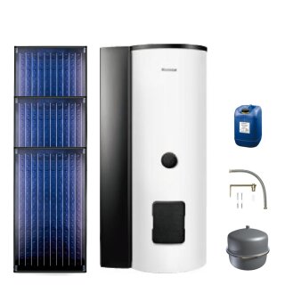 Buderus Solar-Paket Logaplus S70 für Trinkwasser 7,11 m² weiß, 3x Flachkollektor SKN4.0 senkrecht, WW-Speicher SMS310 mit integr. Solarstation KS0105T SM100, Solar Fluid - 7739618393