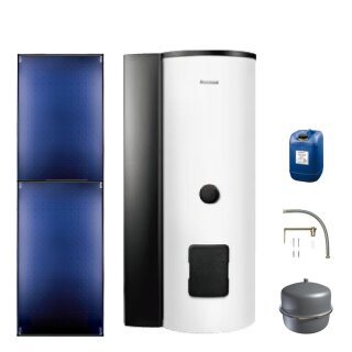 Buderus Solar-Paket Logaplus S88 für Trinkwasser 5,1 m² weiß, 2x Flachkollektor SKT1.0 senkrecht, WW-Speicher SMS310 mit integr. Solarstation KS0105T SM100 mit Solarmodul, Solar Fluid - 7739618403