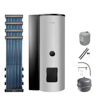 Buderus Solar-Paket Logaplus S73 silber, 4,88 m², 4x SKR10 CPC, SMS310-B, KS0105T SM100, Zubehör, Aufdachmontage-Set