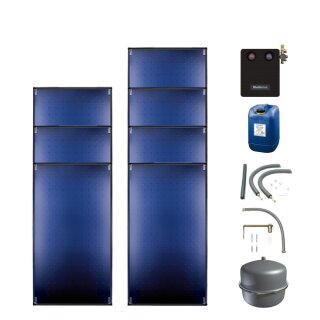 Buderus Solar-Paket Logaplus S98 für Trinkwasser / Trinkwasser u. Heizung 17,85 m², 7x Flachkollektor SKT1.0 senkrecht, Solarstation KS0110/2 HE mit Hocheffizienzpumpe, Solar Fluid, Anschluss-Set, Montage-Set Pfanne/Ziegel - 7739619800