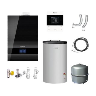 Buderus GB192i.2-25 kW Gas-Brennwert Paket Logaplus W50, Edelstahl-Warmwasserspeicher ES120, Bedieneinheit BC400, Fernbedienung RC220, 1 Heizkreis, schwarz - 7739621184