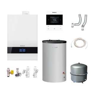 Buderus GB192i.2-15 kW Gas-Brennwert Paket Logaplus W50, Warmwasserspeicher S120, Bedieneinheit BC400, Fernbedienung RC220, weiß - 7739621187