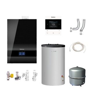 Buderus GB192i.2-15 kW Gas-Brennwert Paket Logaplus W50, Warmwasserspeicher S120, Bedieneinheit BC400, Fernbedienung RC220, schwarz - 7739621188