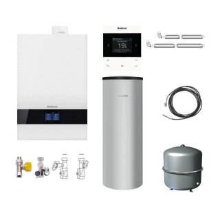 Buderus GB192i.2-15 kW Gas-Brennwert Paket Logaplus W50, Warmwasserspeicher SU160, Bedieneinheit BC400, Fernbedienung RC220, weiß - 7739621189
