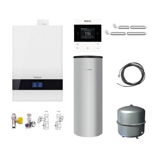 Buderus GB192i.2-15 kW Gas-Brennwert Paket Logaplus W50, Warmwasserspeicher SU200, Bedieneinheit BC400, Fernbedienung RC220, weiß - 7739621191