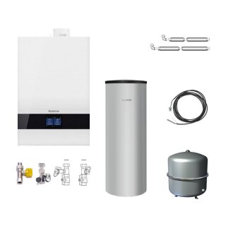 Buderus GB192i.2-35 kW Gas-Brennwert Paket Logaplus W50, Warmwasserspeicher SU160, Bedieneinheit BC400, weiß - 7739621199 
