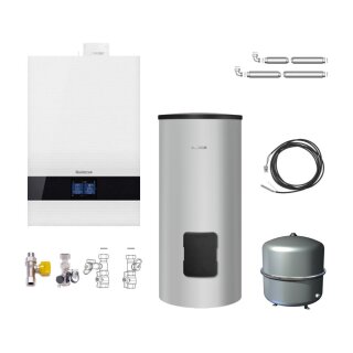 Buderus GB192i.2-50 kW Gas-Brennwert Paket Logaplus W50, Warmwasserspeicher SU300, Bedieneinheit BC400, weiß - 7739621202